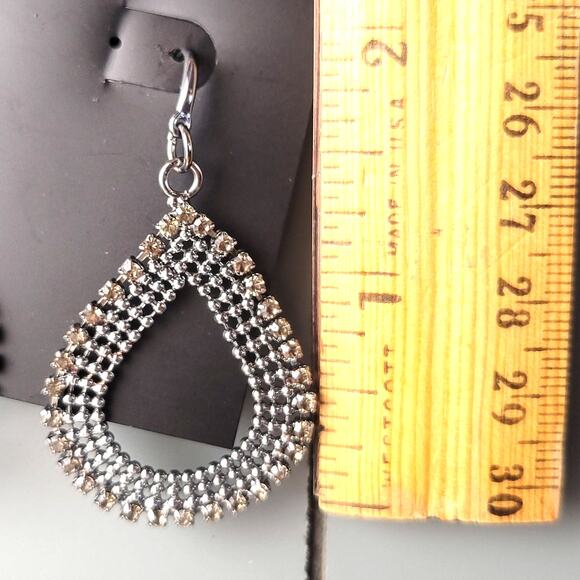 Elegant Metal Teardrop Dangle Earrings, Clear Smoky Faux Crystals New Trendy - Picture 3 of 6